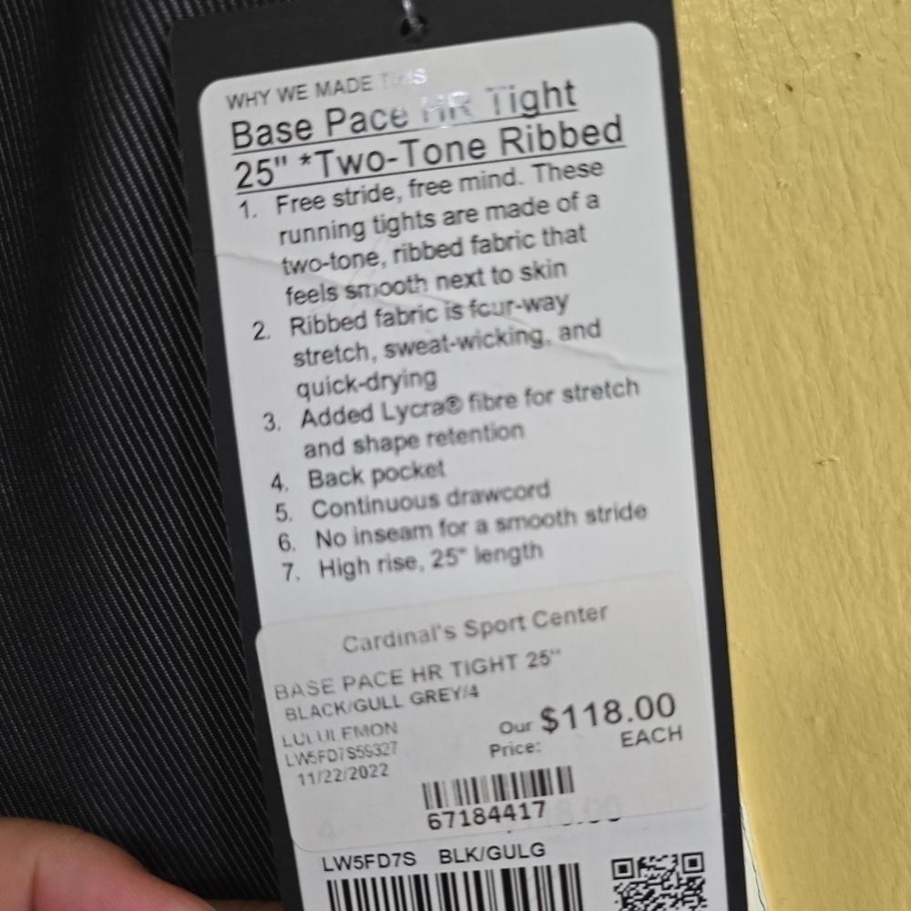 NWT Lululemon Base Pace High Rise Tight 25" 4 Two-toned Ribbed Black / Gull Grey - Picture 9 of 12